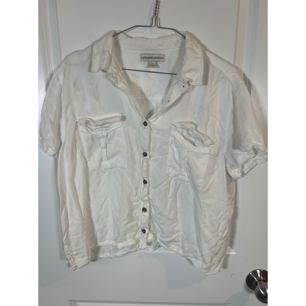 Alexander Jordan Womens Shirt Short Sleeve Rayon Button Down White Size L